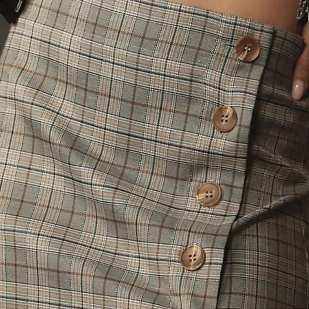 porridge x Anthropologie L Neutral Motif Button Side Plaid Midi Skirt - Picture 4 of 16